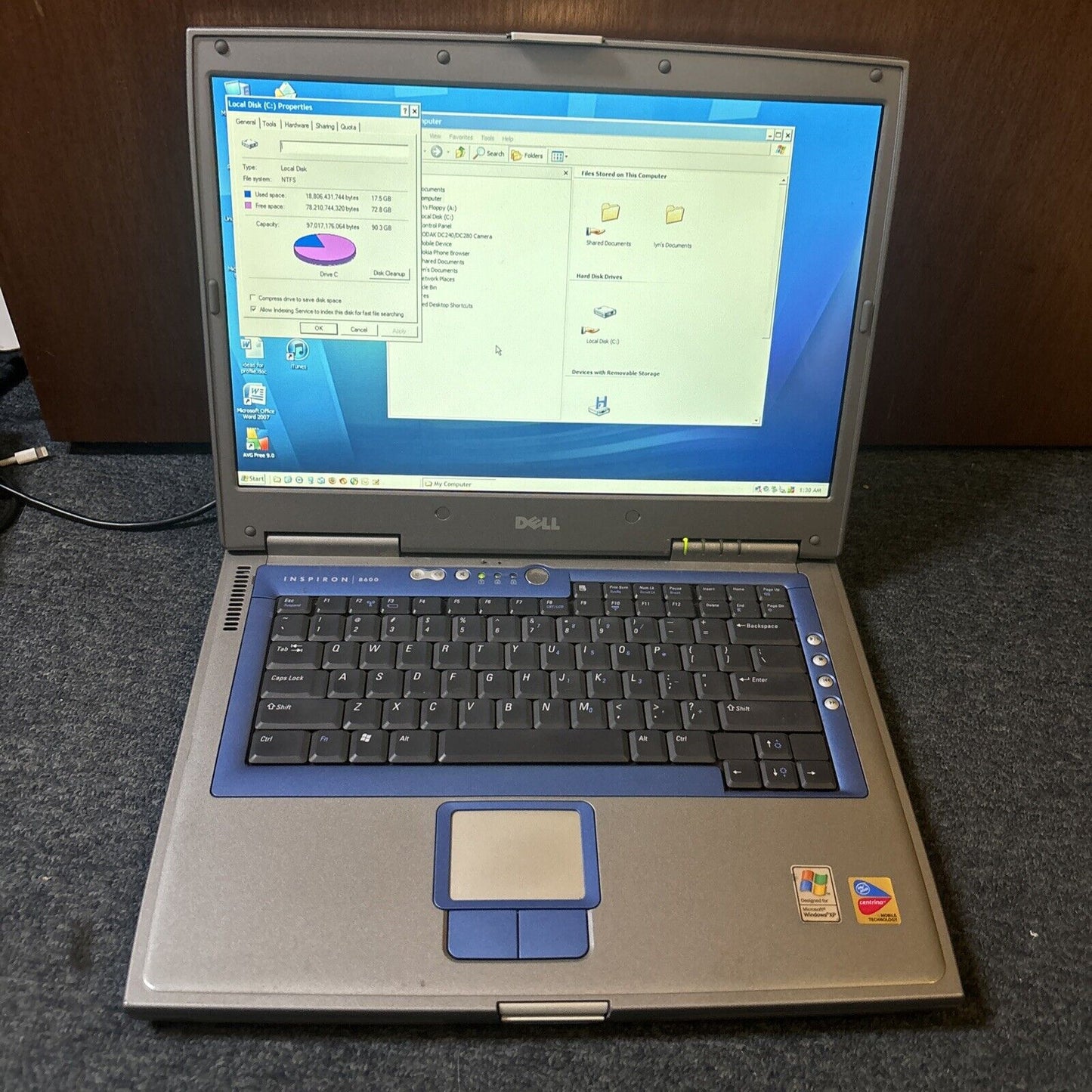 Dell Inspiron 8600 Laptop 768MB RAM 97gb HDD 3.5" Floppy Drive *No Battery*