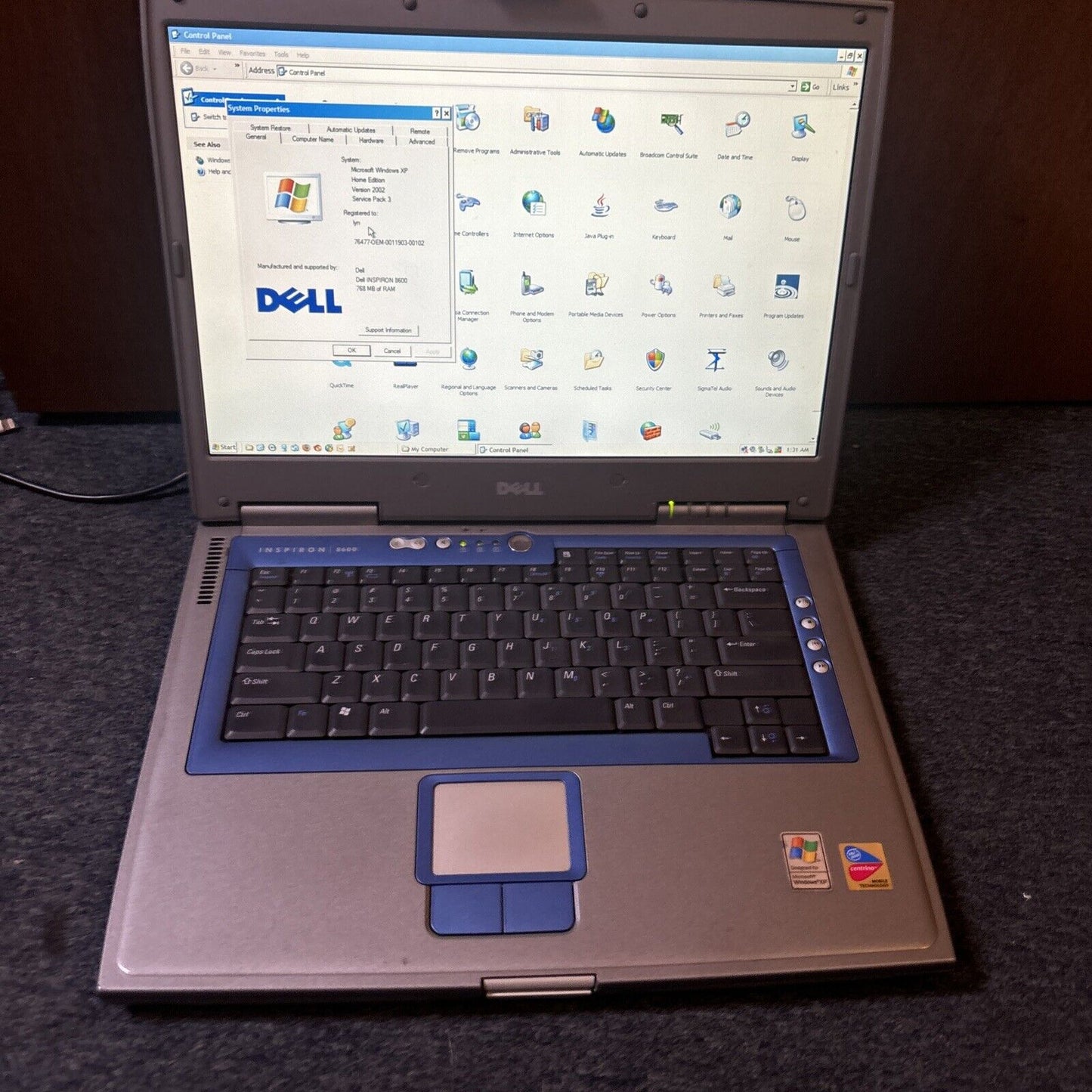 Dell Inspiron 8600 Laptop 768MB RAM 97gb HDD 3.5" Floppy Drive *No Battery*
