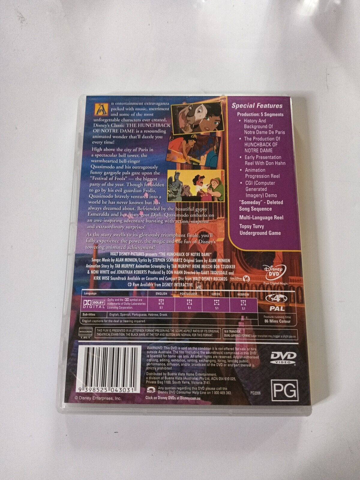 The Hunchback of Notre Dame (DVD, 1996) Disney NEW Region 4