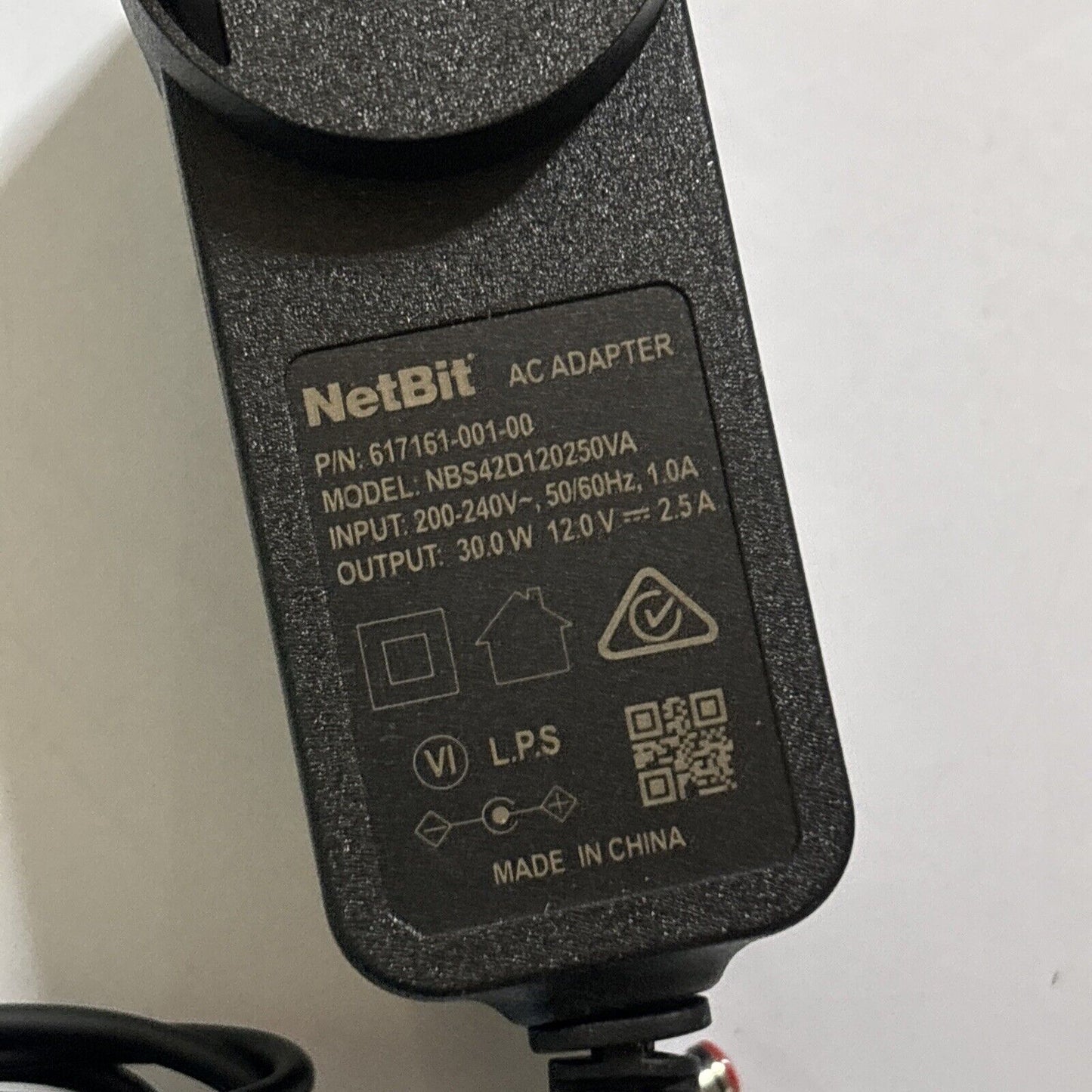 Netbit AC Adapter - Model:NBS42D120250VA -Input: 200~240, Output: 12V-2.5A - 30W