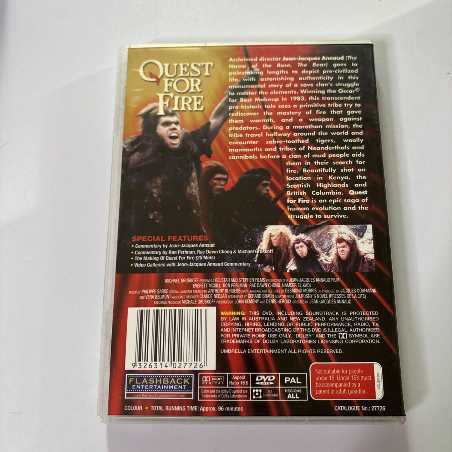 Quest For Fire (DVD, 1983) Everett McGill, Ron Perlman All Regions