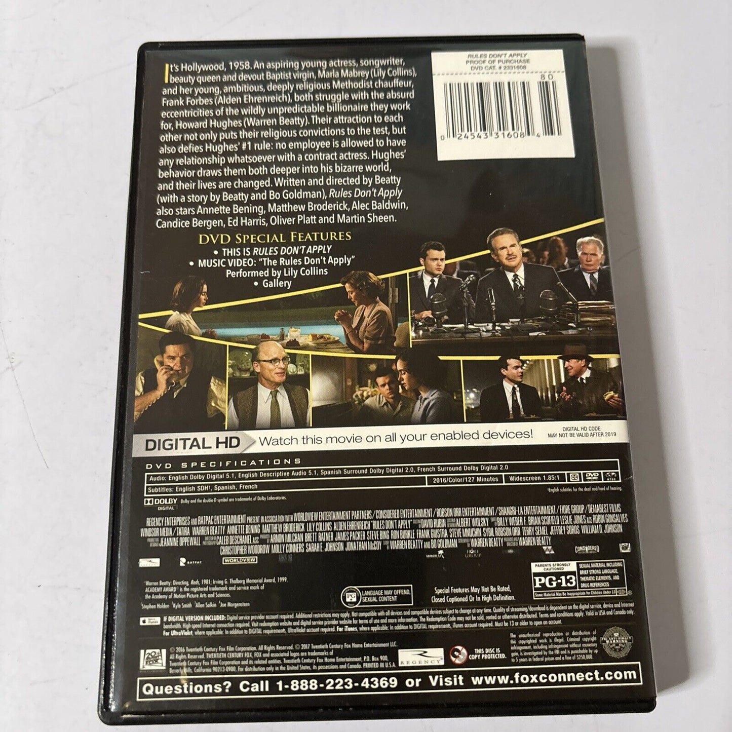 Rules Don't Apply (DVD, 2016) Warren Beatty, Lily Collins Region 1