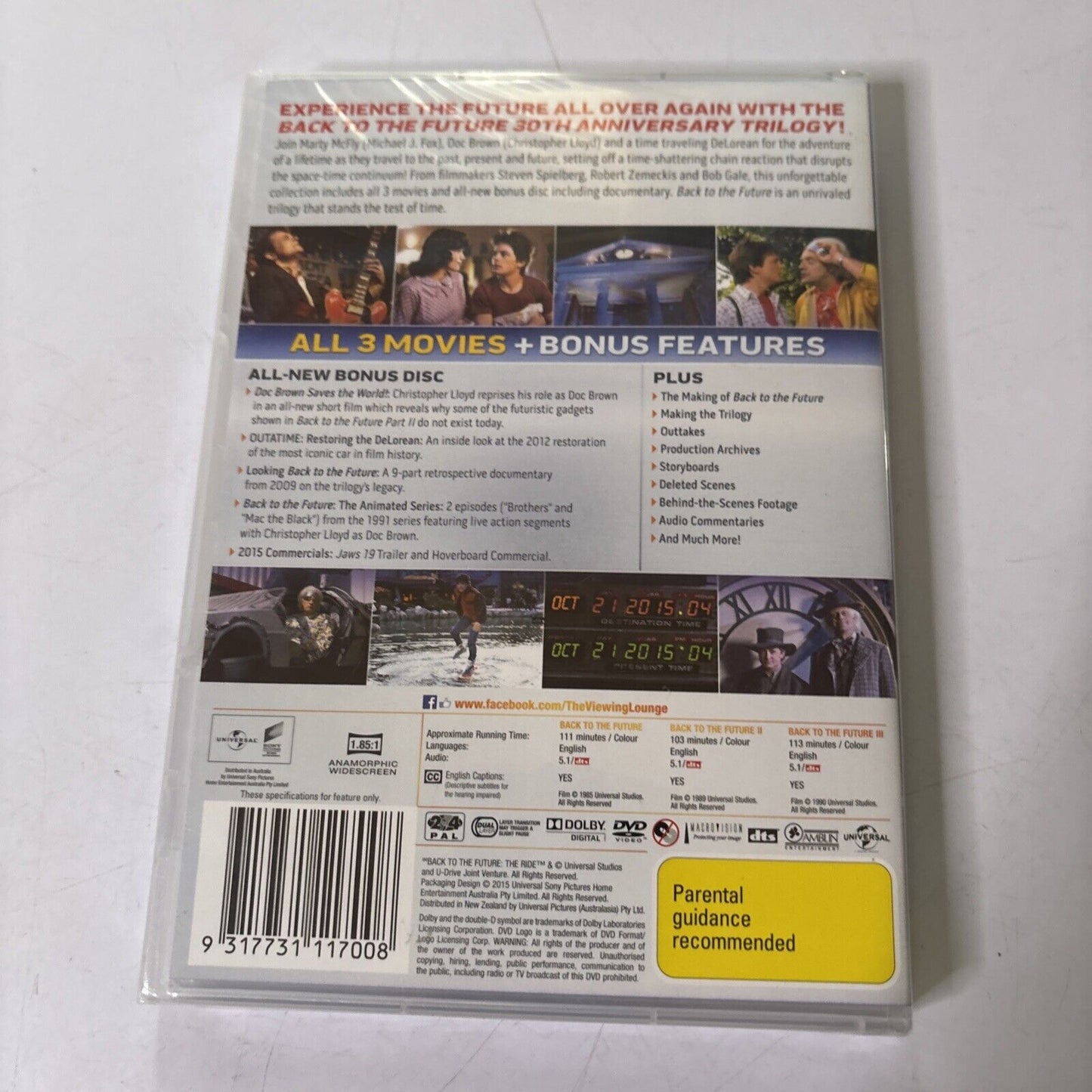 Back To The Future Trilogy 1,2,3 (DVD, 3-Disc) Region 4 &2 *New Sealed*