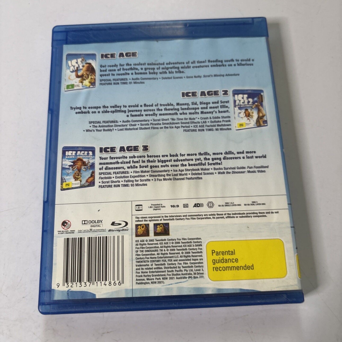 Ice Age Trilogy 1,2,3 (Blu-ray, 2010) Region B