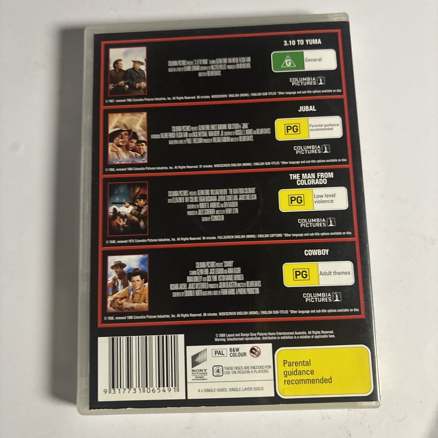 3:10 To Yuma / Cowboy / Jubal / The Man From Colorado DVD Glenn Ford Region 4