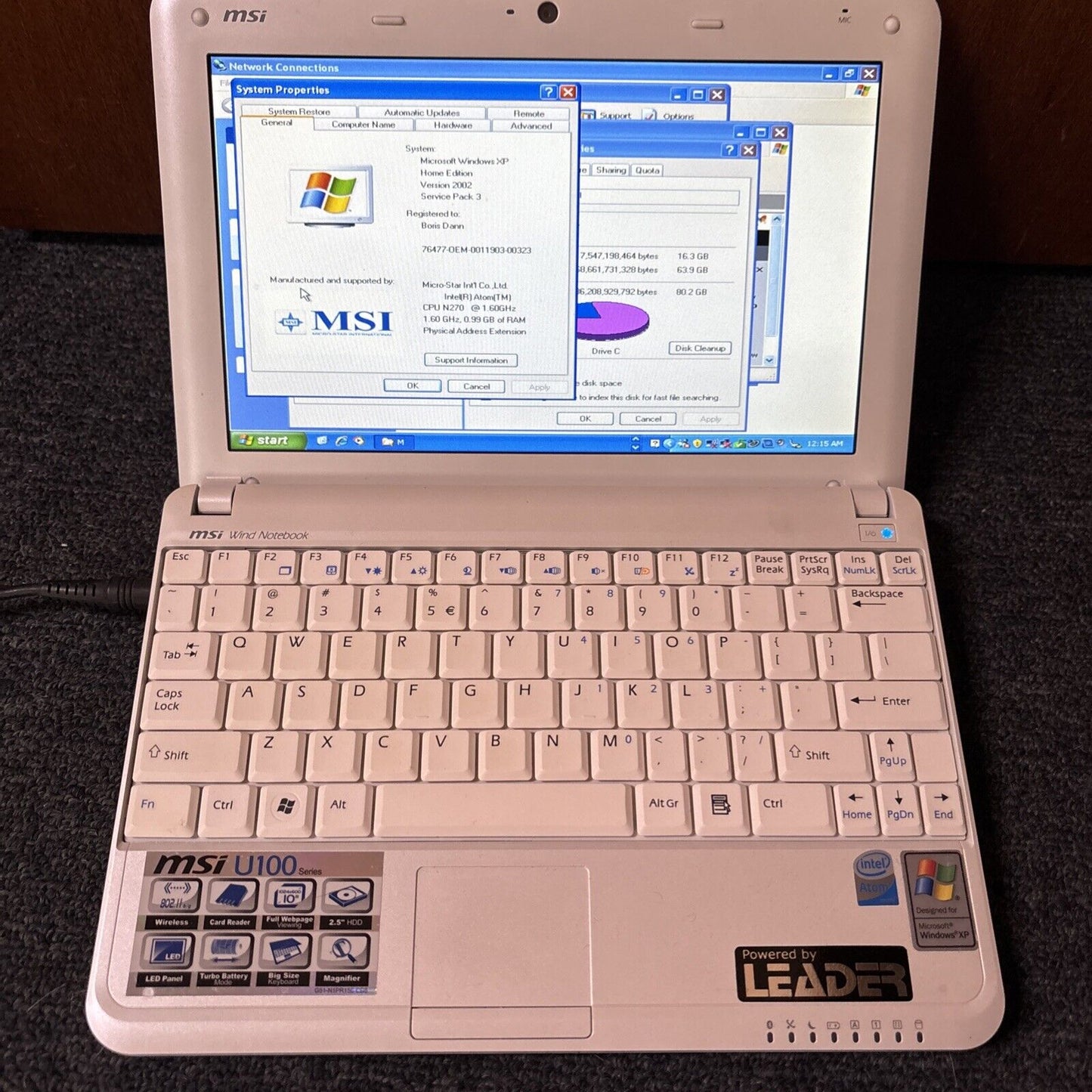 MSI U100 Notebook MS-N011 1GB RAM 80gb *Sound Issue Flat Battery & No Adapter*