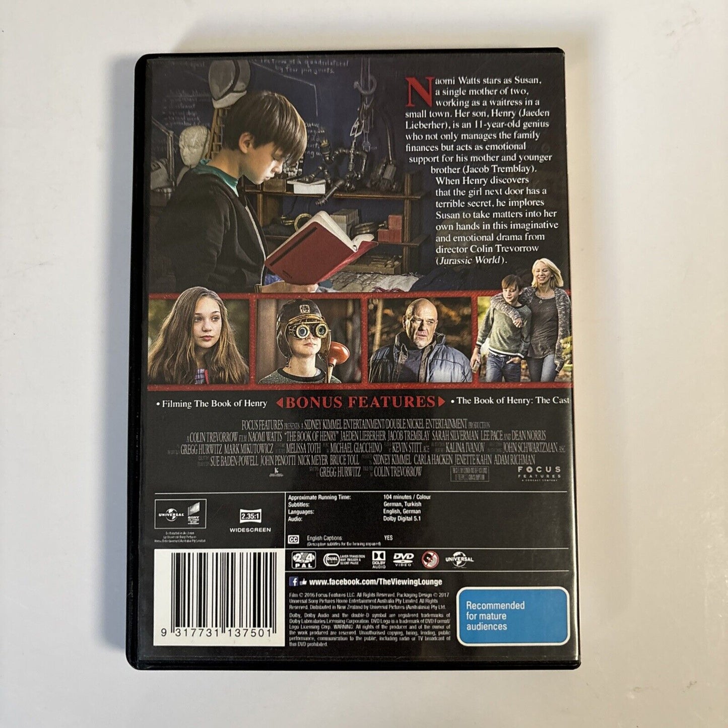 The Book of Henry (DVD, 2017) Naomi Watts NEW Region 4&2