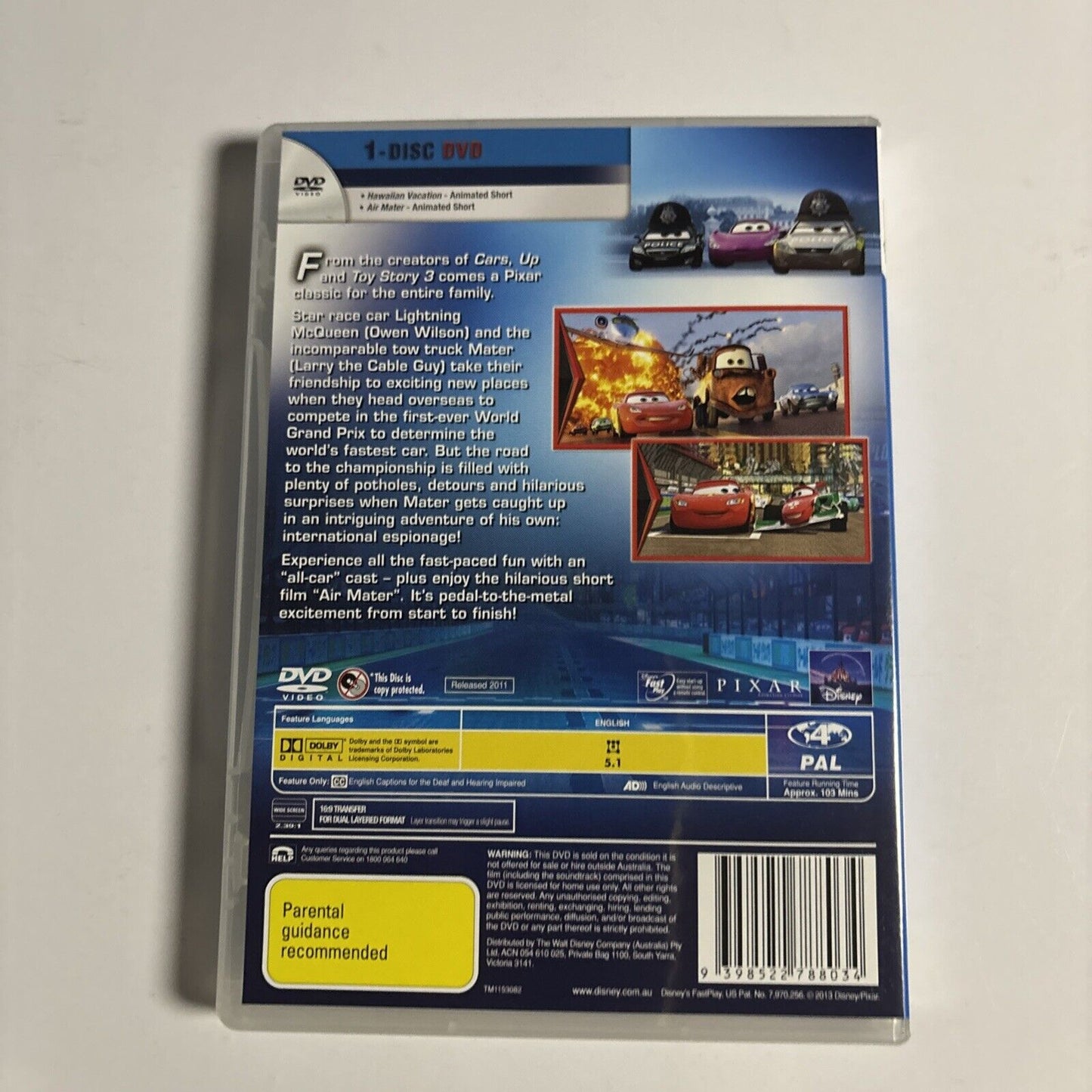 Cars 2 (DVD, 2011) Owen Wilson, Michael Caine Disney Pixar NEW Region 4