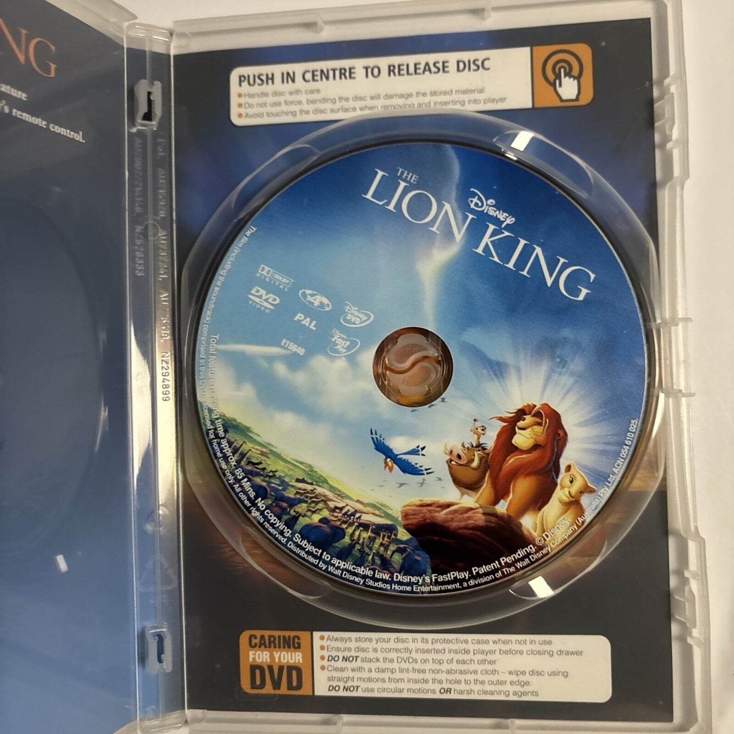 The Lion King (DVD, 1994) Elton John, Jeremy Irons Region 4