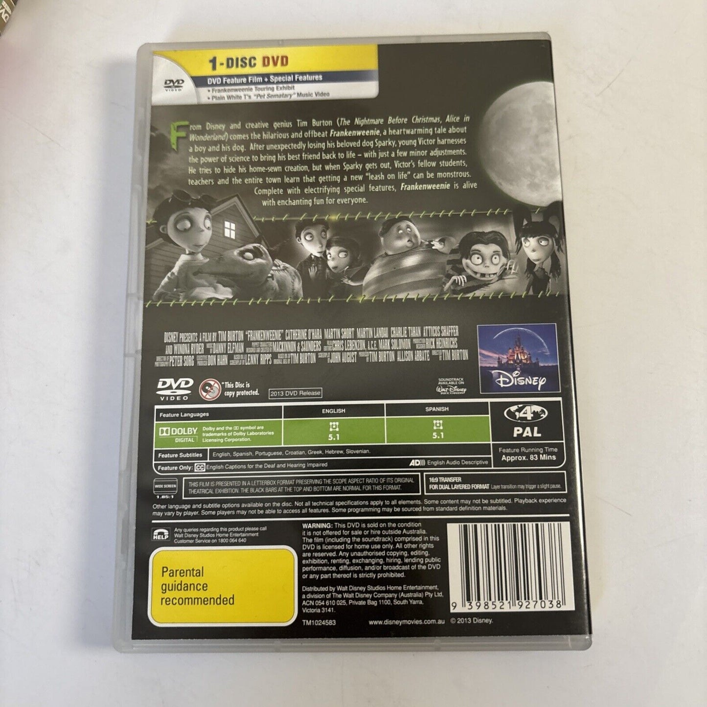 Frankenweenie (DVD, 2012) Tim Burton, Christopher Lee, Winona Ryder NEW Region 4