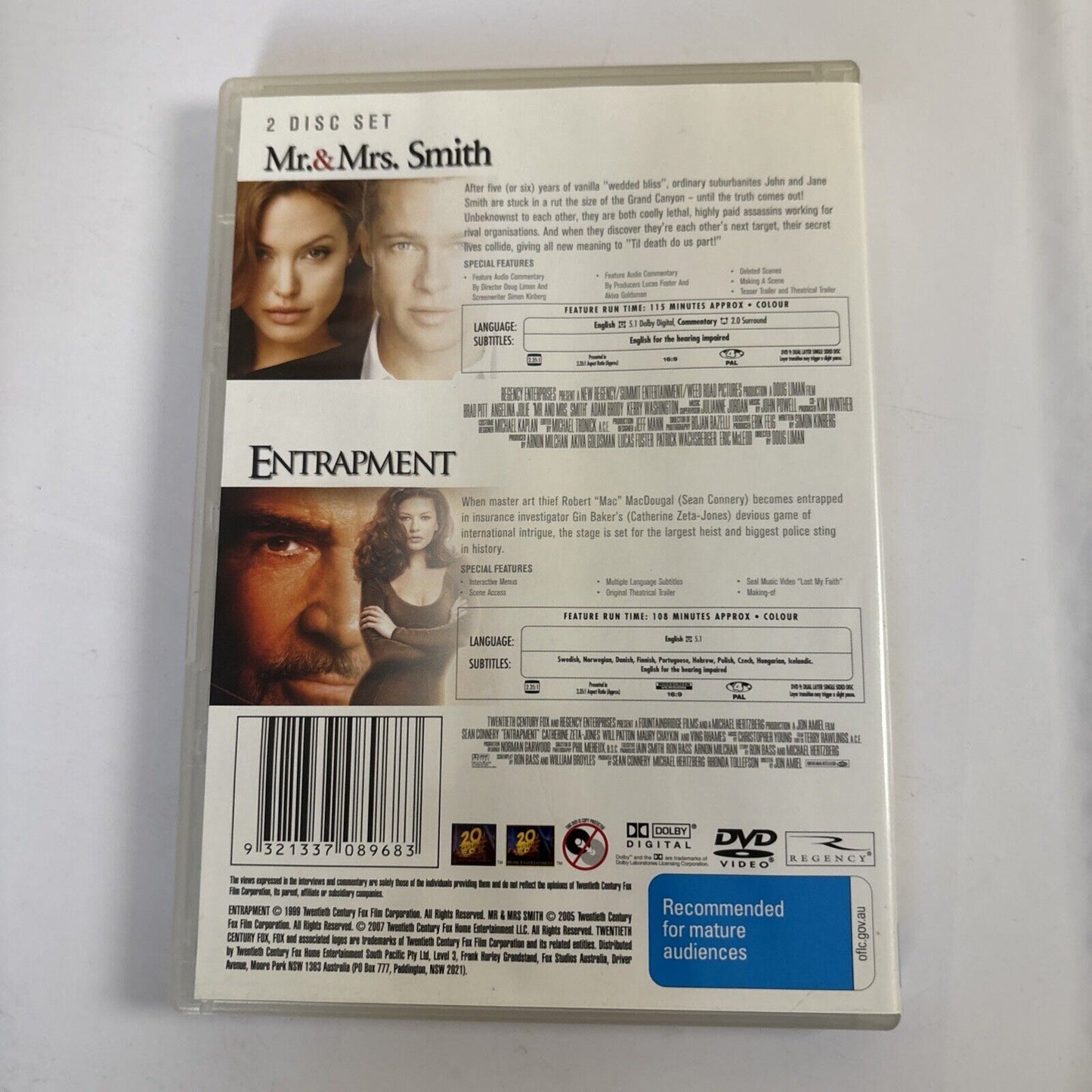 Mr & Mrs Smith / Entrapment (DVD, 2-Disc) Brad Pitt, Angelina Jolie NEW Region 4