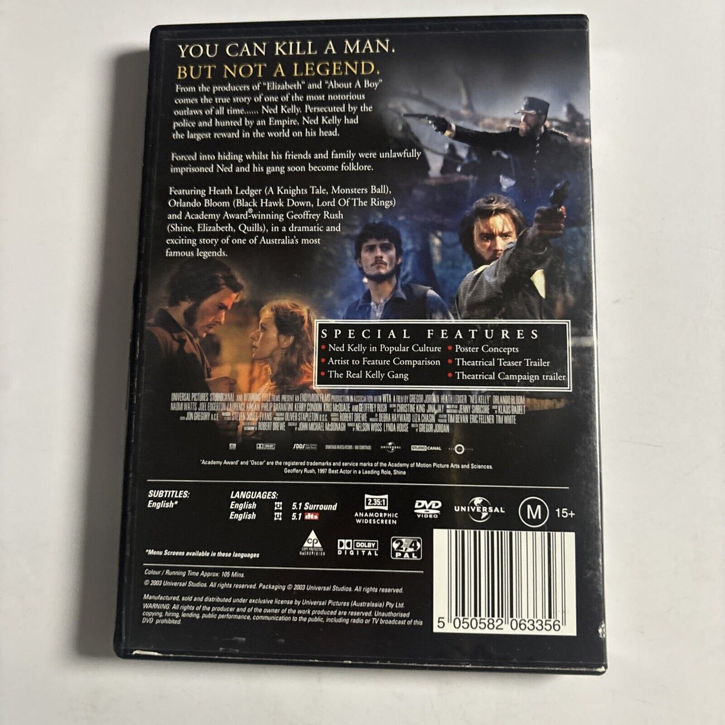 Ned Kelly (DVD, 2003) Heath Ledger, Naomi Watts, Geoffrey Rush Region 4 &2