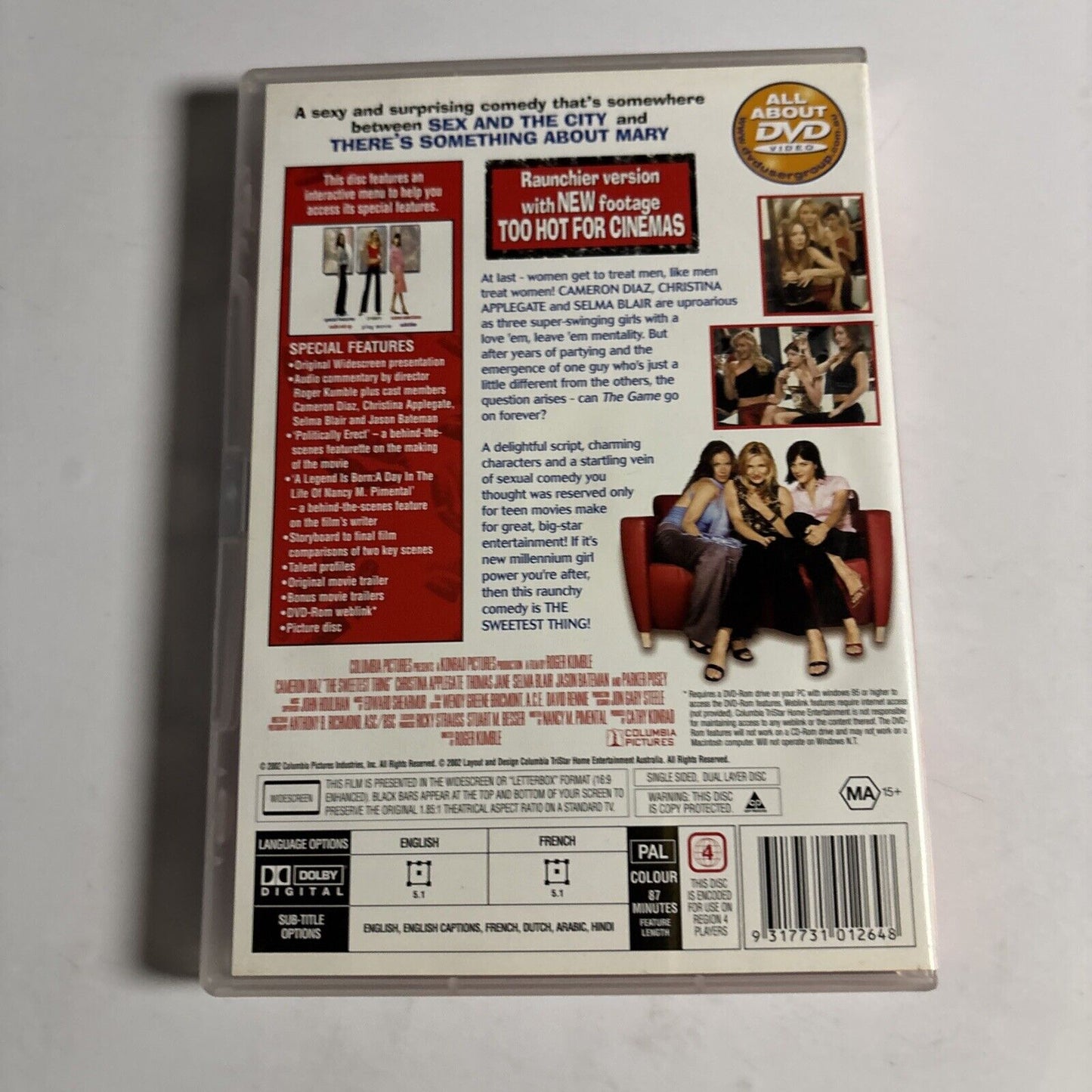 The Sweetest Thing (DVD, 2002) Cameron Diaz, Christina Applegate NEW Region 4