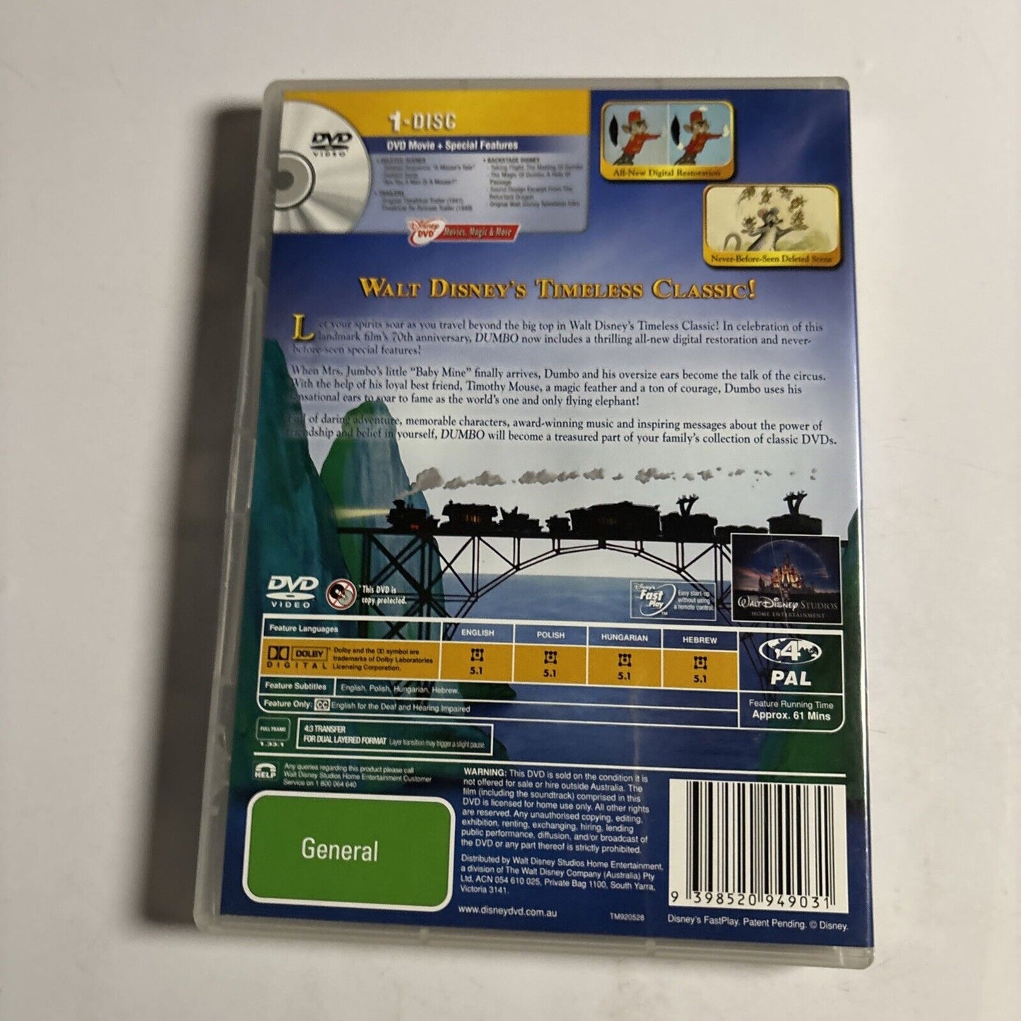 Dumbo (Special Edition, DVD, 1941) Disney NEW Region 4