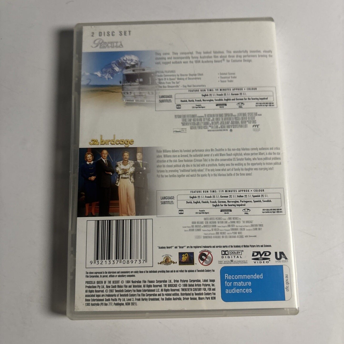 Priscilla Queen Of The Desert / The Birdcage (DVD 2-Disc) Guy Pearce NEW Region4