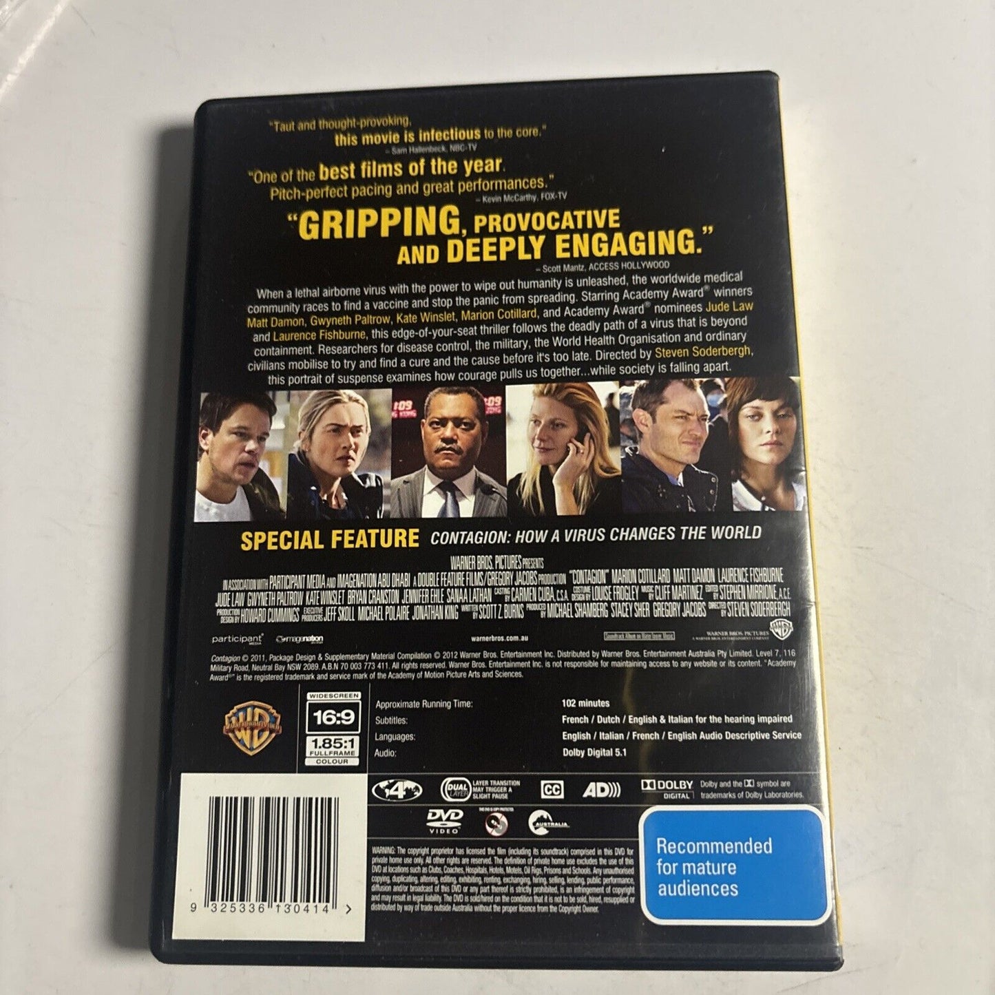 Contagion (DVD, 2011) Matt Damon, Gwyneth Paltrow, Jude Law NEW Region 4