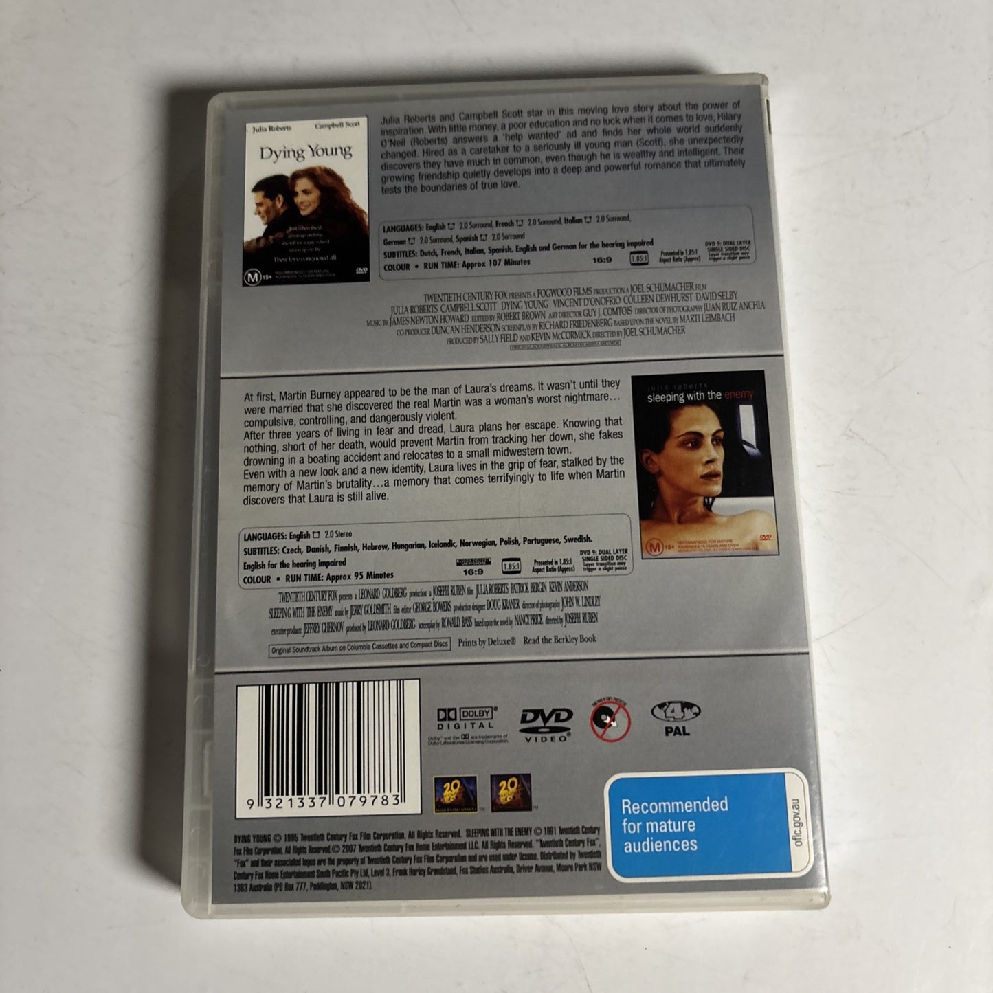 Dying Young / Sleeping With The Enemy (DVD, 1991) Julia Roberts NEW Region 4