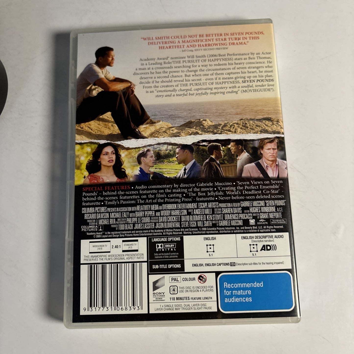 Seven Pounds (DVD, 2008) Will Smith, Woody Harrelson NEW Region 4