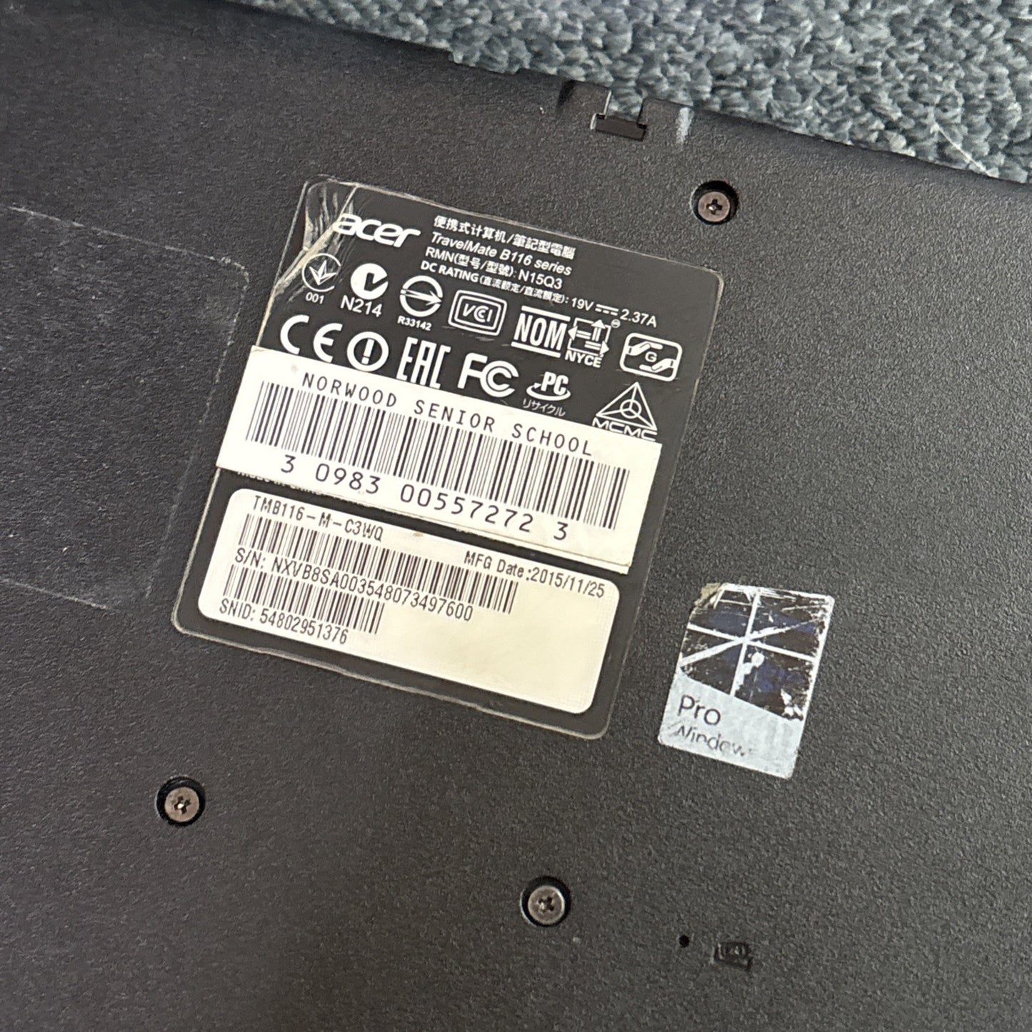 Acer TravelMate B116 Series Laptop 500gb SDD 4GB RAM