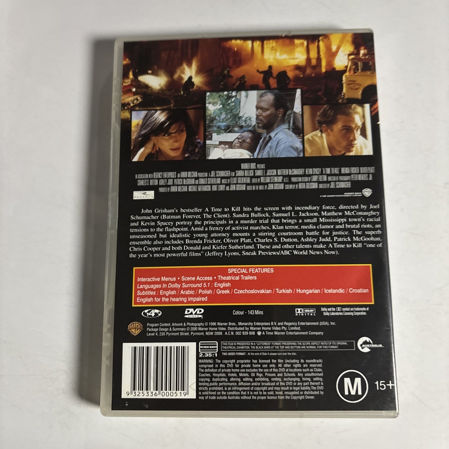 A Time To Kill (DVD, 1996) Samuel L Jackson, Sandra Bullock Region 4 NEW