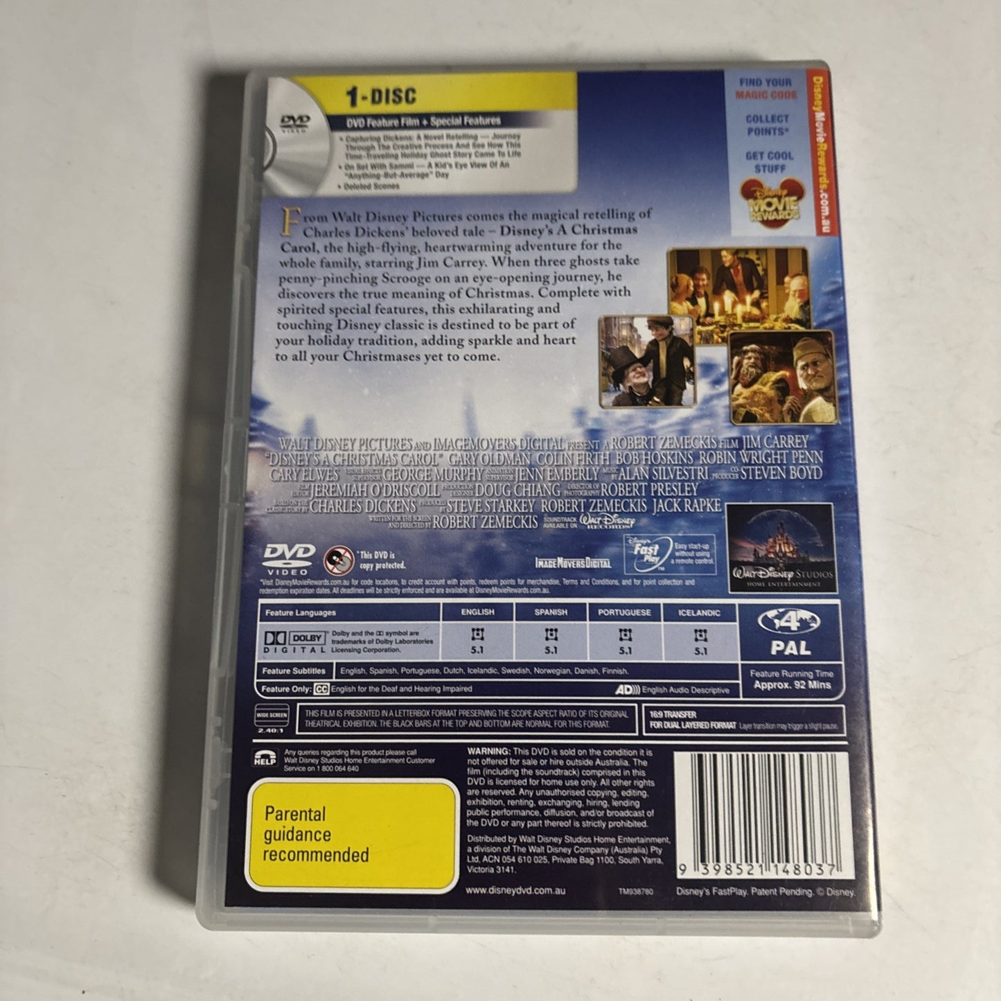 A Christmas Carol (DVD, 2009) Jim Carrey Disney Film Region 4 NEW