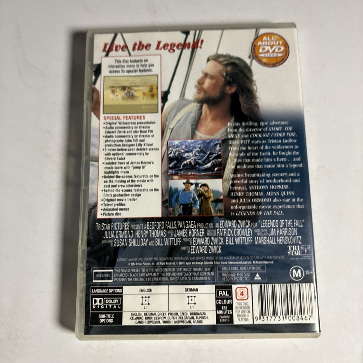 Legends Of The Fall (DVD, 1994) Brad Pitt, Anthony Hopkins Region 4