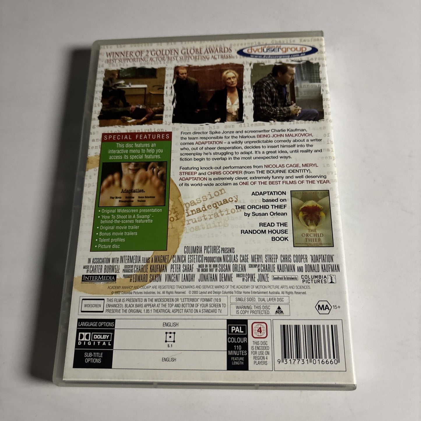 Adaptation (DVD, 2002) Nicholas Cage, Meryl Streep Region 4 NEW