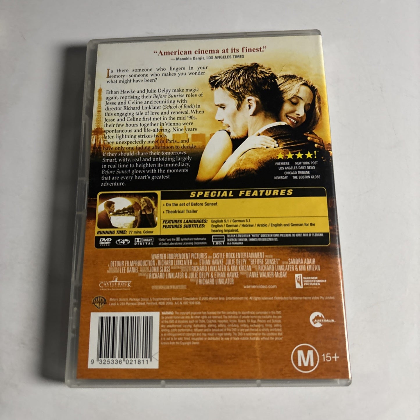 Before Sunset (DVD, 2004) Ethan Hawke, Julie Delpy Region 4 NEW