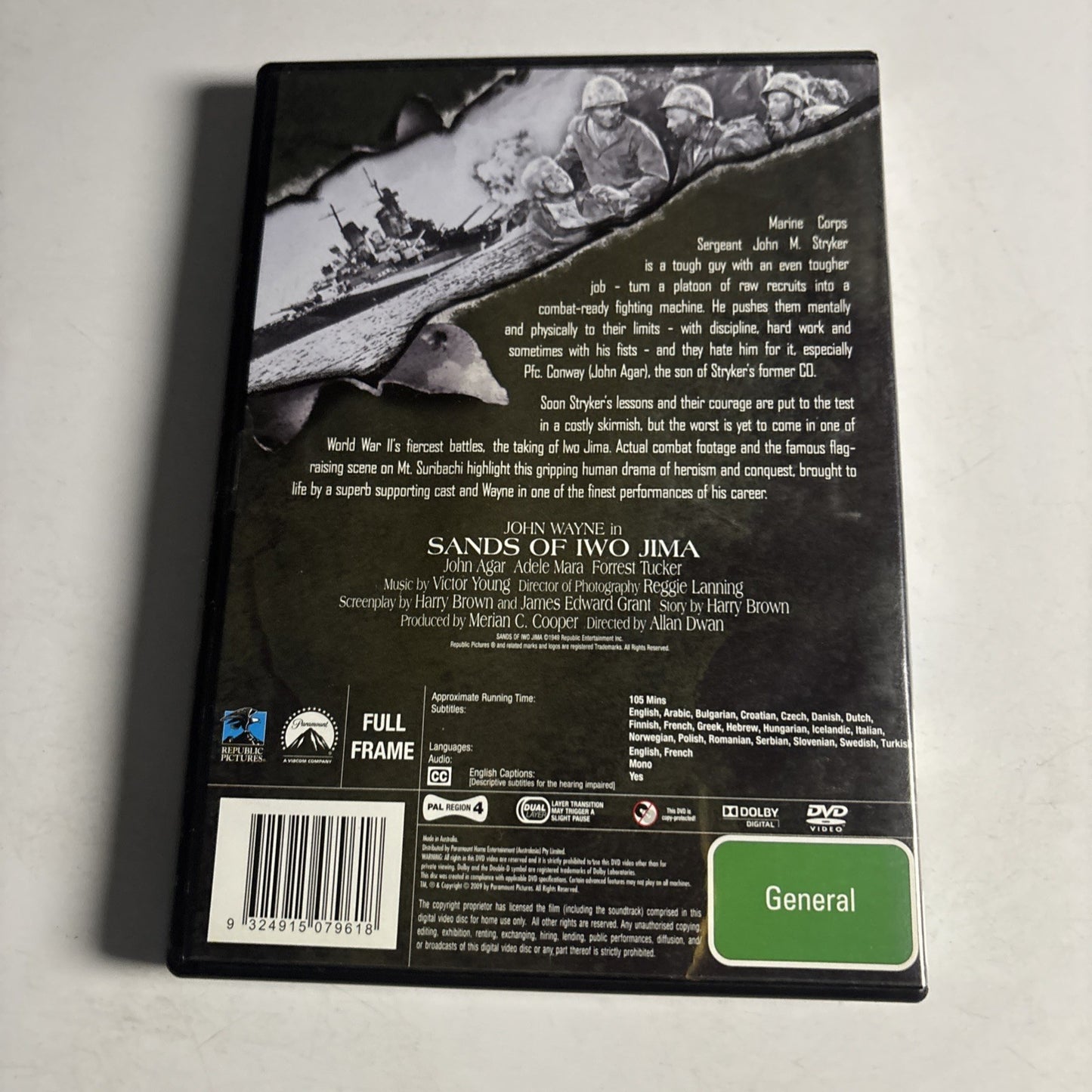 Sands of Iwo Jima (DVD, 1949) John Wayne Region 4 NEW