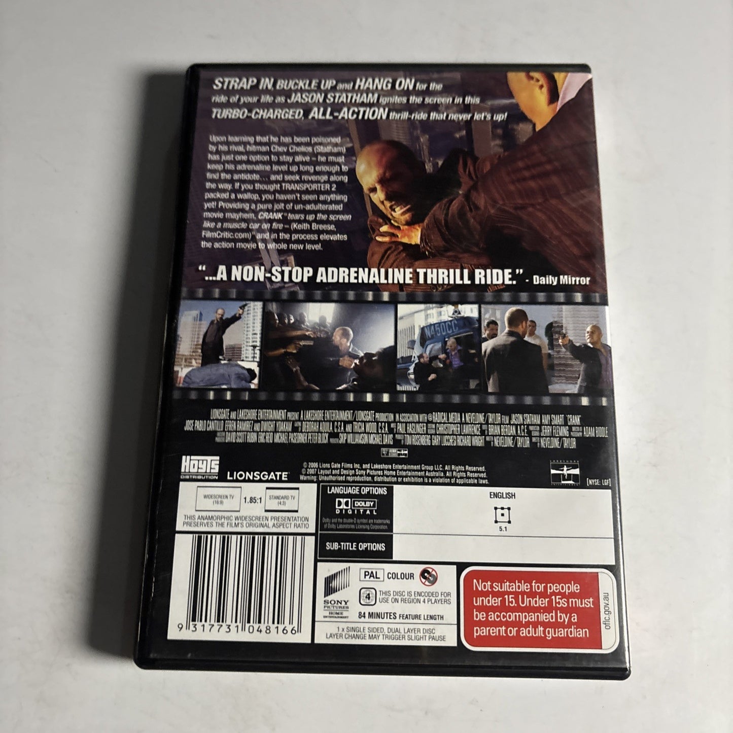 Crank (DVD, 2006) Jason Statham, Amy Smart Region 4 NEW