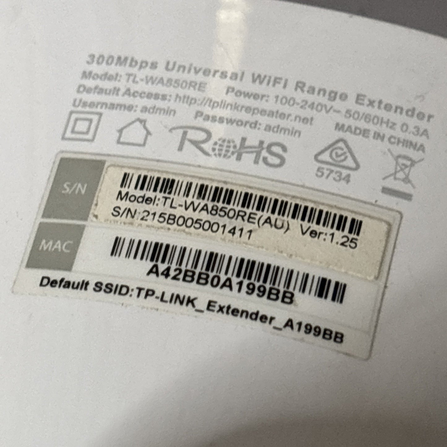 Tp-Link 300Mbps Universal Wifi Range Extender TL-WA850RE