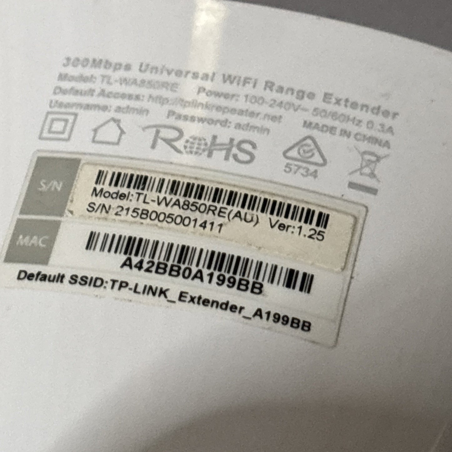 Tp-Link 300Mbps Universal Wifi Range Extender TL-WA850RE