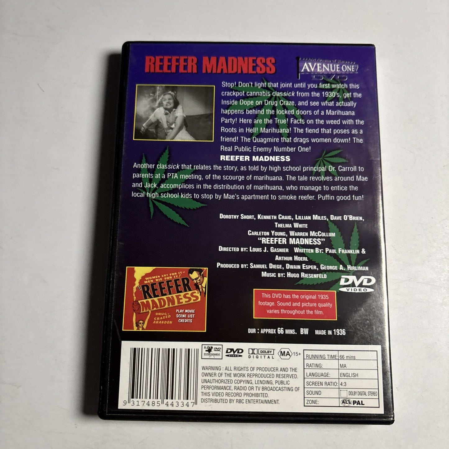 Reefer Madness - Marihuana The Devils Weed (DVD, 1936) All Regions NEW