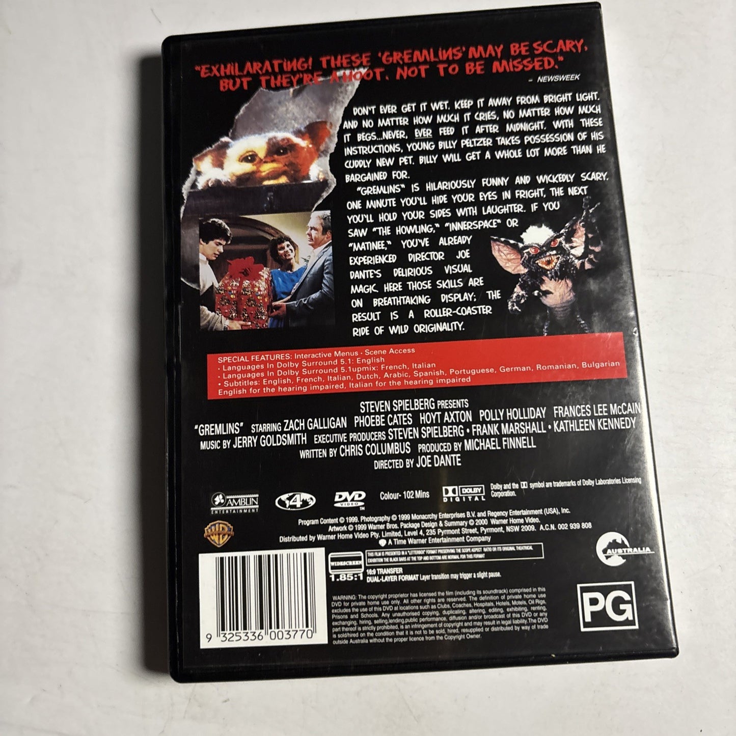 Gremlins (DVD, 1984) Steven Spielberg, Zach Galligan, Phoebe Cates Region 4