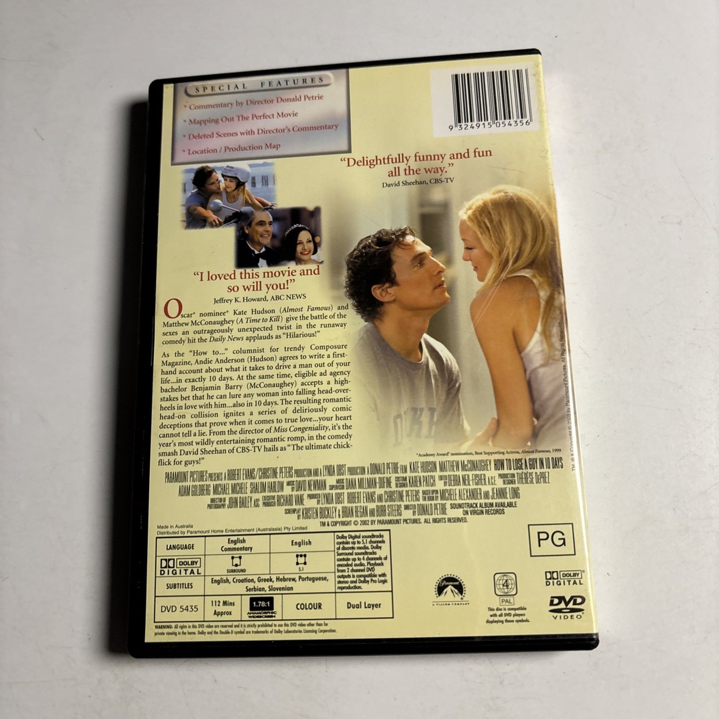 How to Lose a Guy in 10 Days (DVD, 2002) Matthew McConaughey, Region 4 NEW