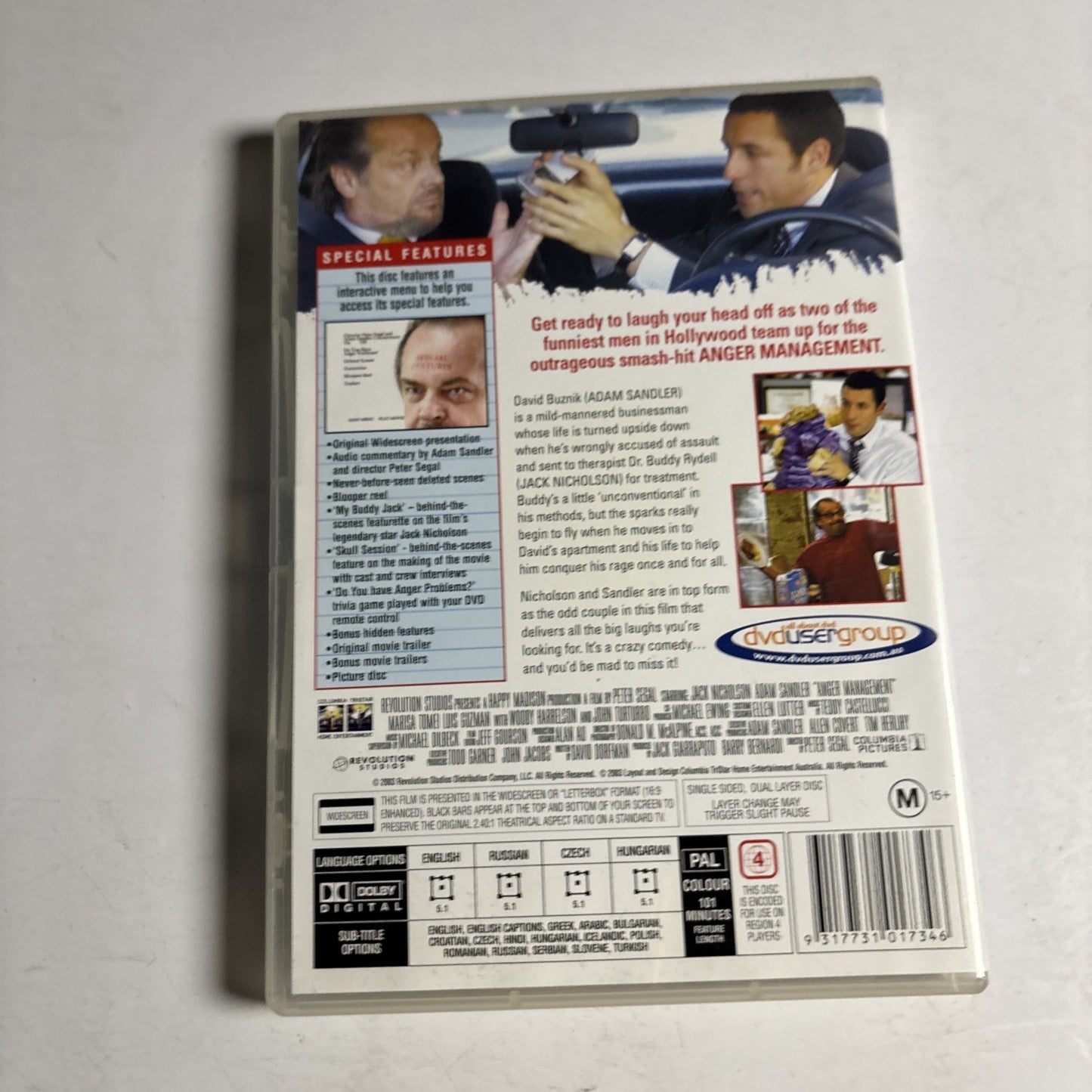 Anger Management (DVD, 2003) Jack Nicholson, Adam Sandler Region 4 NEW