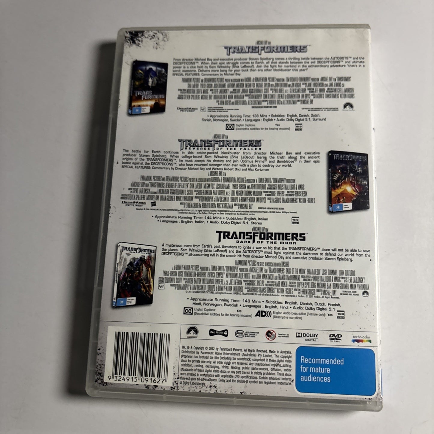 Transformers - 3 Movie Set: Movie 1 2 3 (DVD, 2012, 3-Disc) Region 4