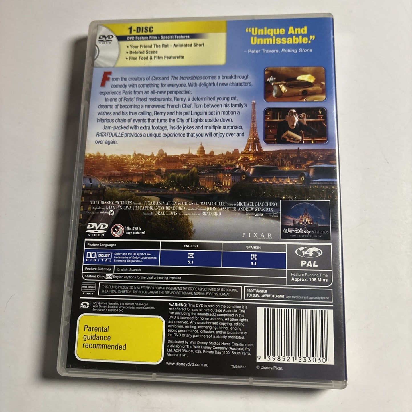 Ratatouille | Pixar Collection (DVD, 2007) Region 4 NEW