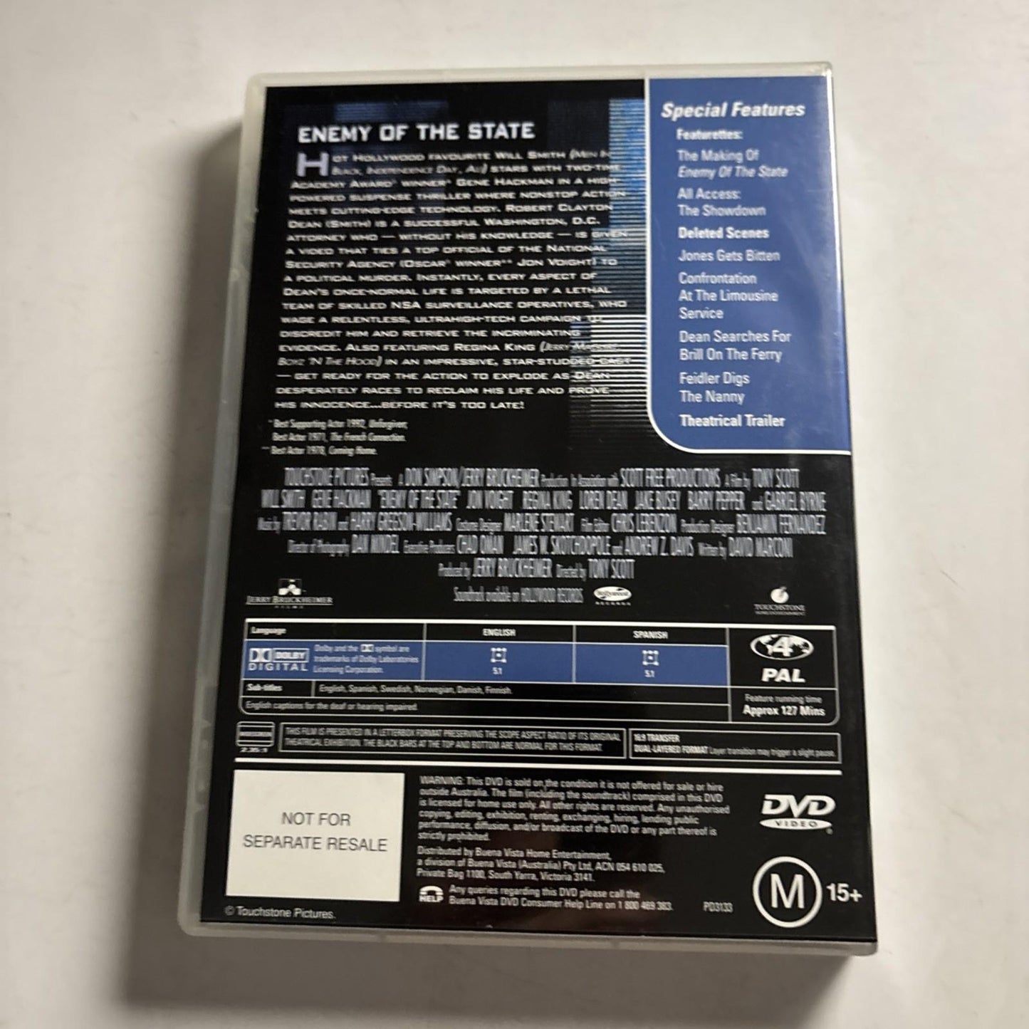 Enemy Of The State (DVD, 1998) Will Smith, Gene Hackman Region 4 NEW