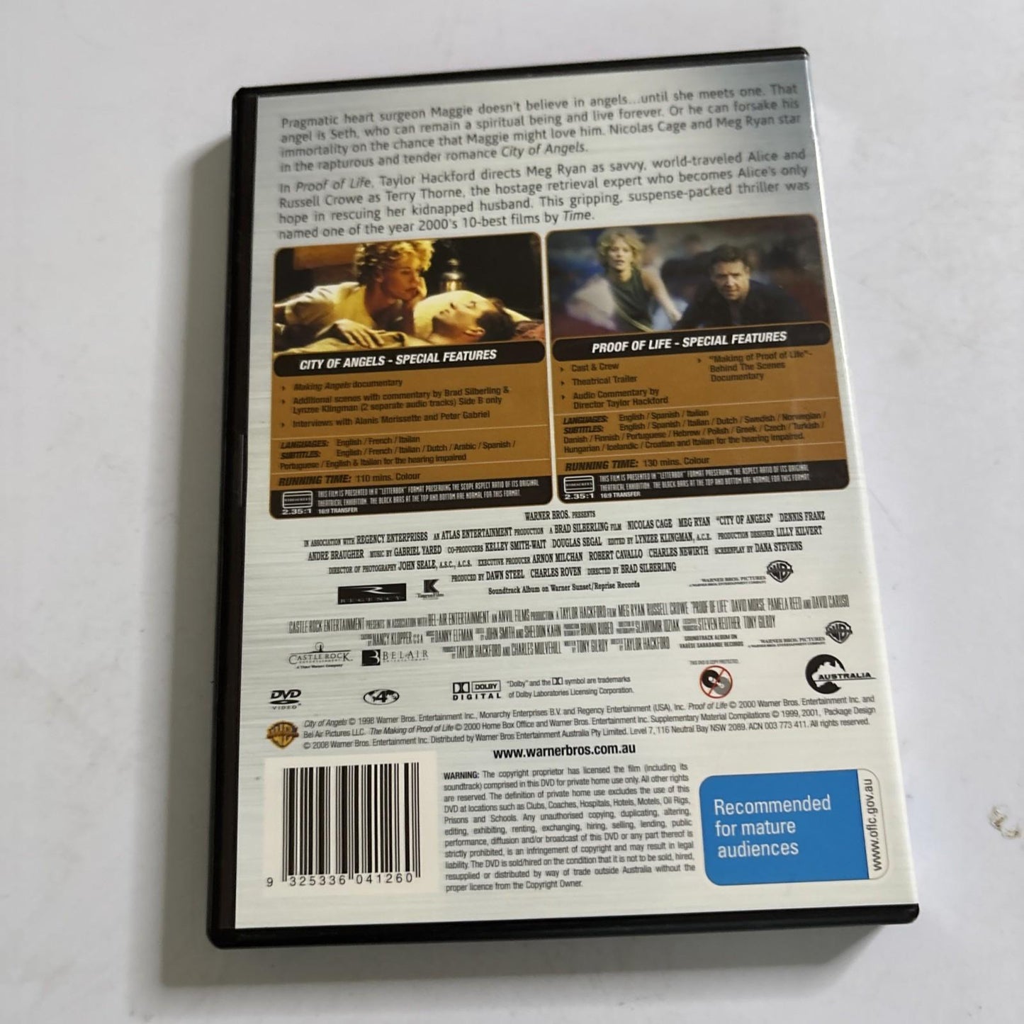 City of Angels / Proof of Life (DVD, 1998) Meg Ryan Region 4 NEW