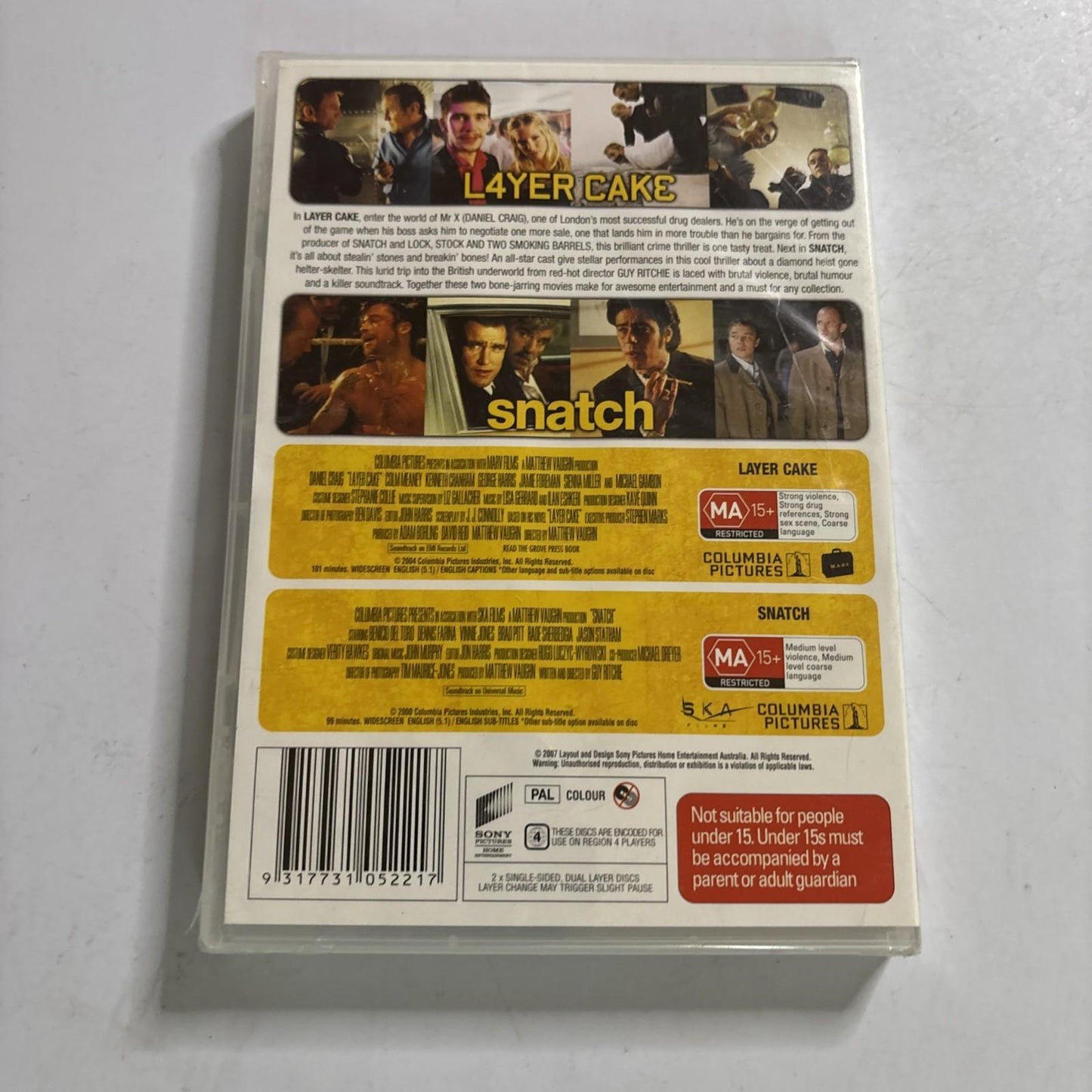 Snatch / Layer Cake (DVD, 2000) Daniel Craig, Brad Pitt Region 4 *New Sealed*