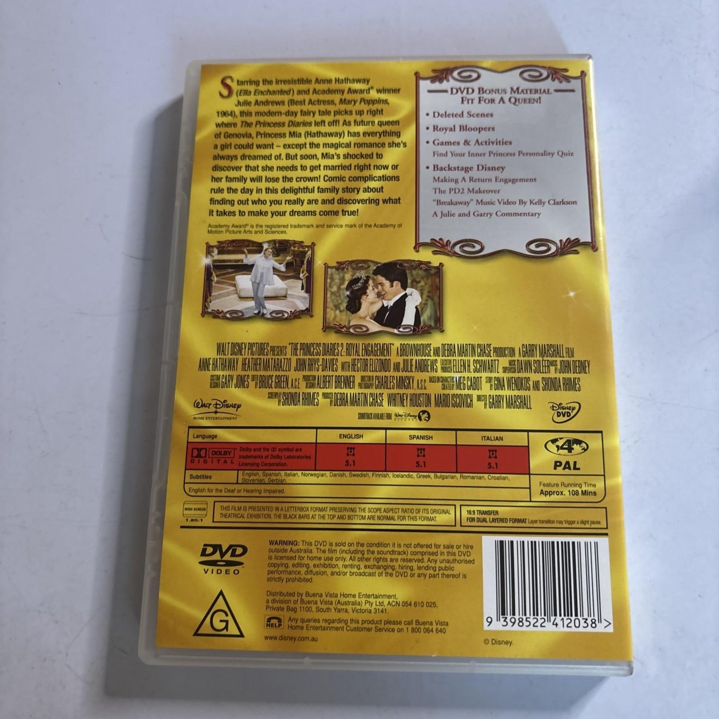 The Princess Diaries 2 (DVD, 2004) Anne Hathaway, Julie Andrews Region 4 NEW