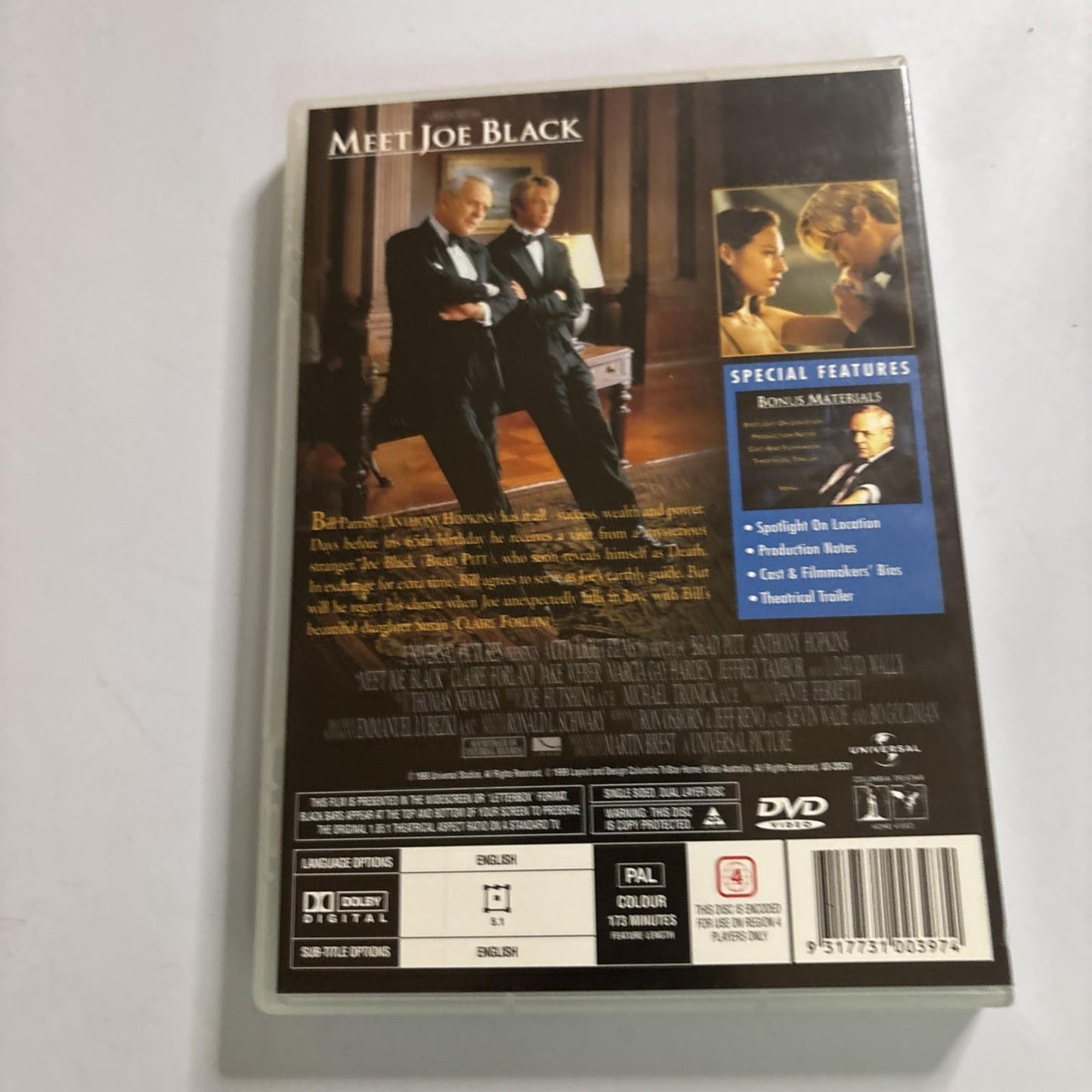 Meet Joe Black (DVD, 1998) Brad Pitt, Anthony Hopkins Region 4 NEW