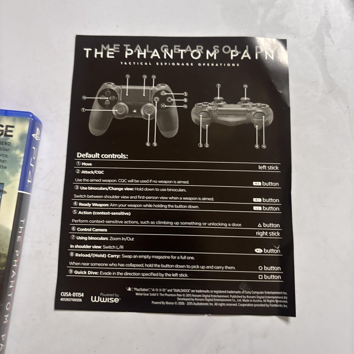 Metal Gear Solid V Phantom Pain - Day One Edition Sony PS4 Complete W/ Map