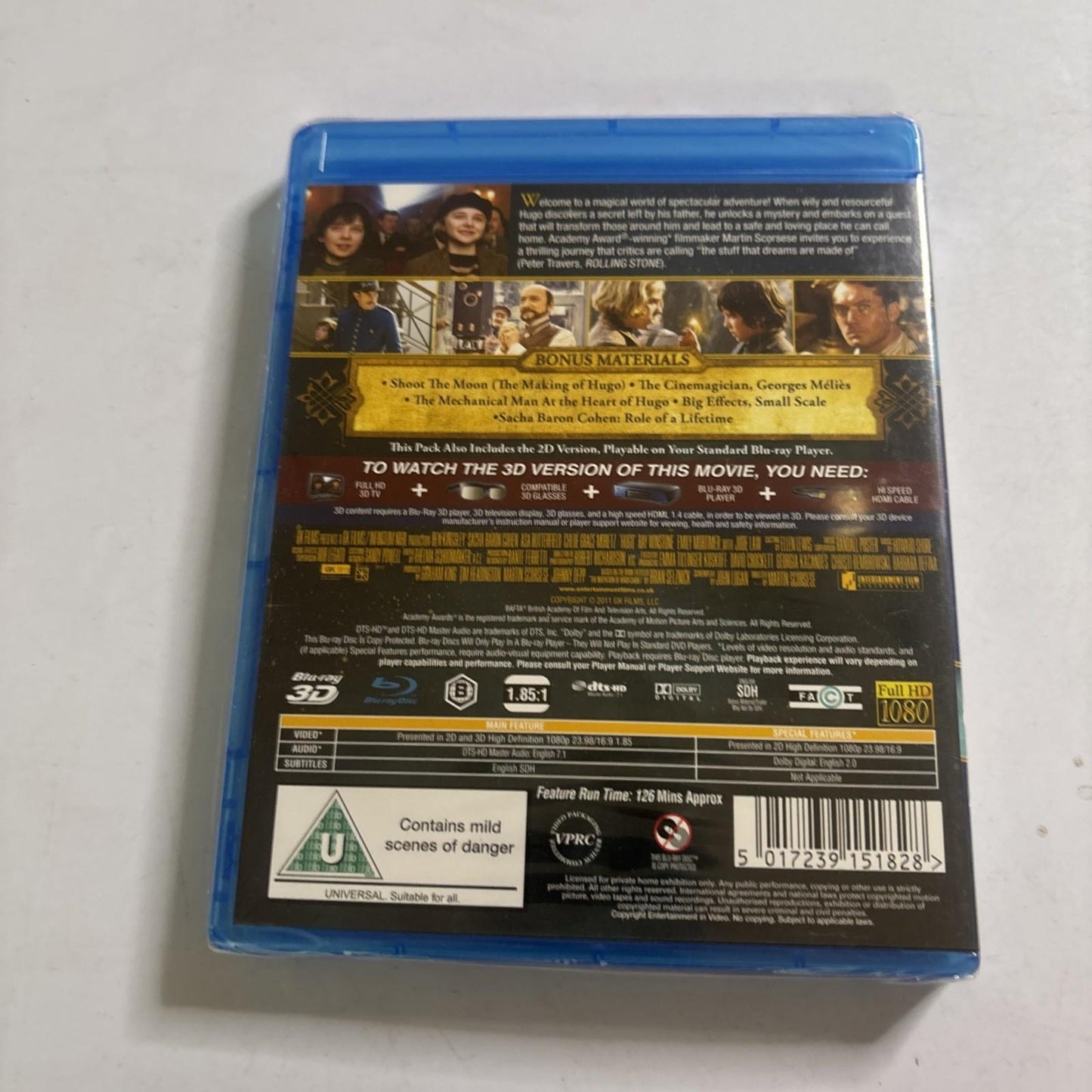 Hugo 3D (Blu-ray 3D, 2011) Martin Scorsese, Ben Kingsley Region B *New Sealed*