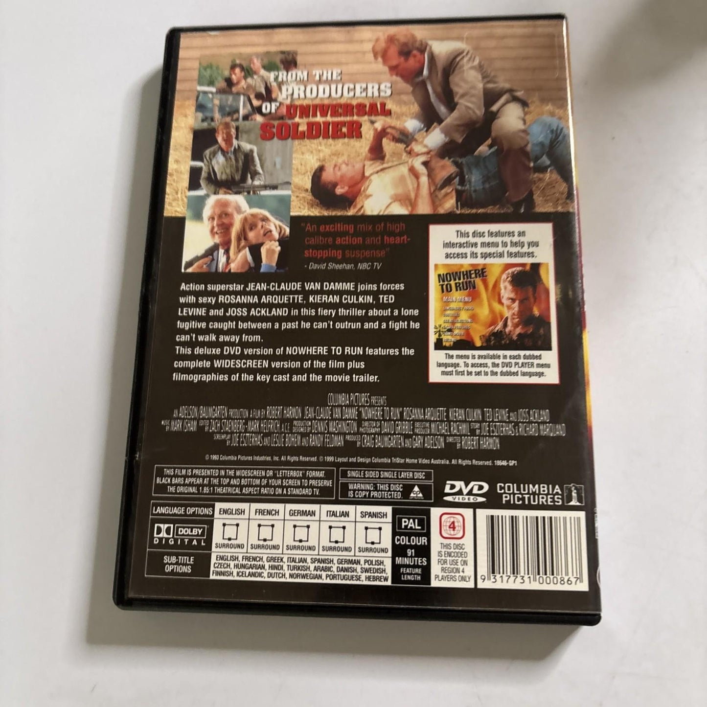 Nowhere to Run (DVD, 1993) Jean Claude Van Damme Region 4 NEW