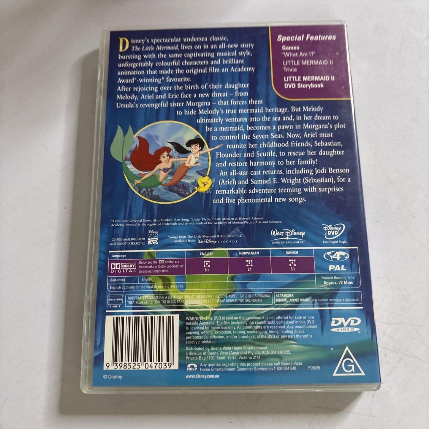 The Little Mermaid II - Return to the Sea (DVD, 2000) Disney Region 4 NEW