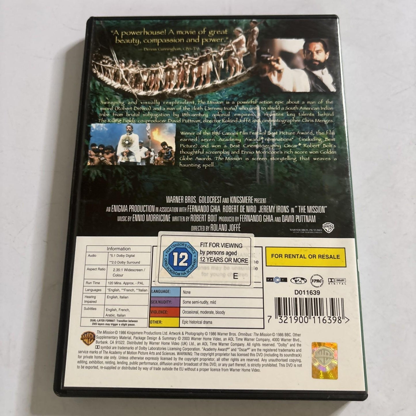 The Mission (DVD, 1986) Robert De Niro Region 2 NEW