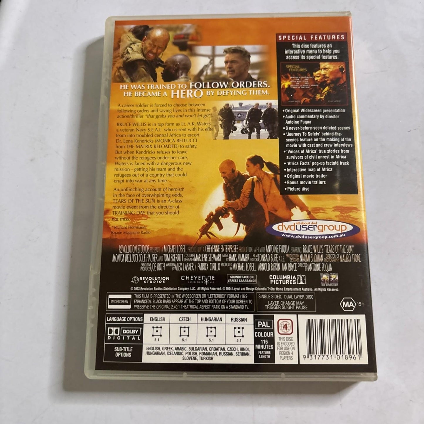 Tears of the Sun (DVD, 2003) Bruce Willis Region 4 NEW