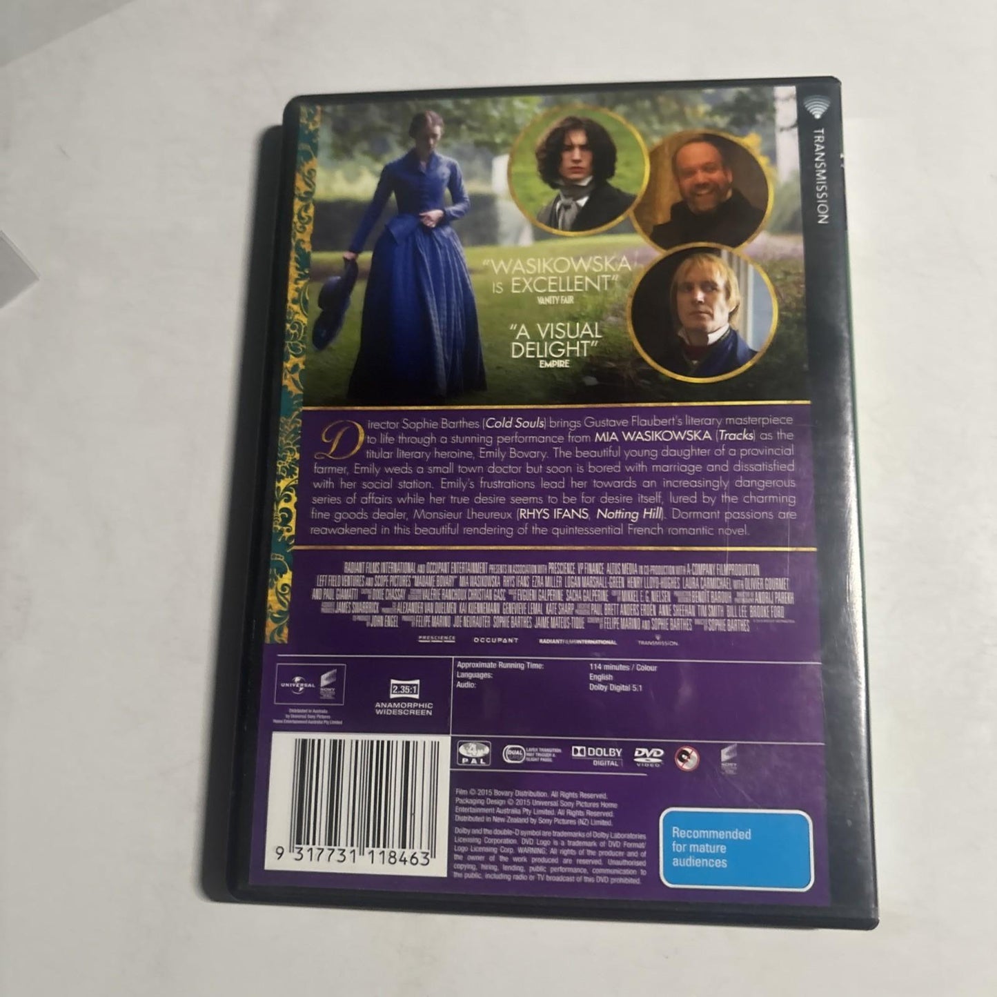 Madame Bovary (DVD, 2015) Mia Wasikowska Region 4 NEW